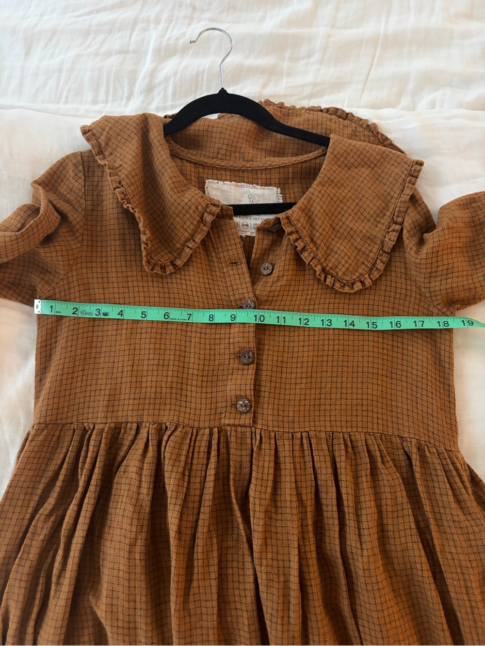 S/M Herringbone Ginger Checks Peter Pan Collar Dress - Picture 4 of 6